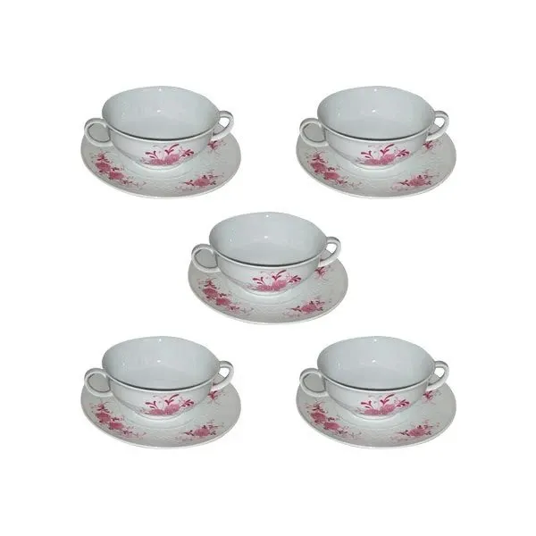 Set of 5 soup cups in decorated ceramic, Seltmann Weiden Bavaria image