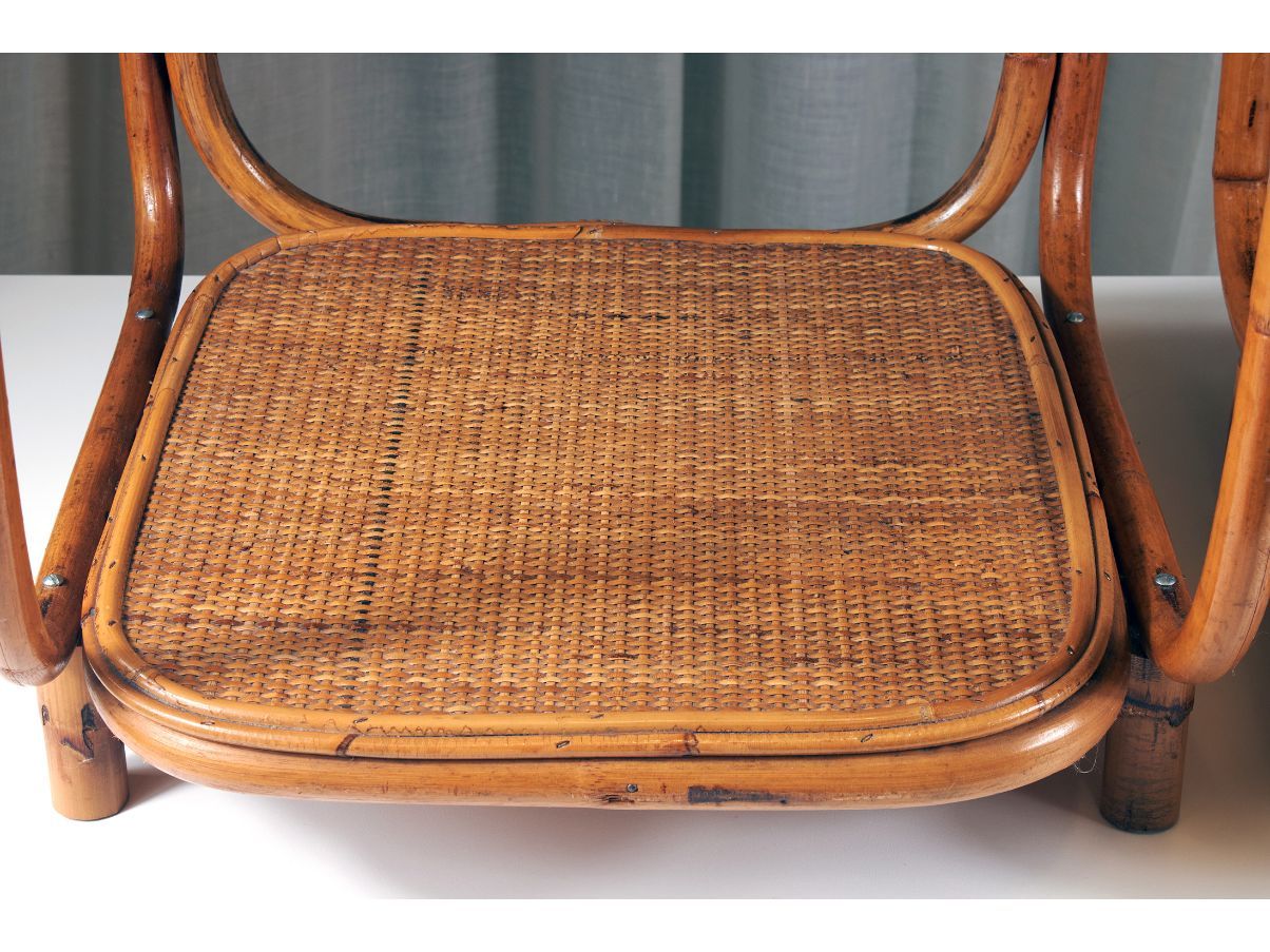 Coppia di comodini vintage in bambù e rattan (anni '80) Details