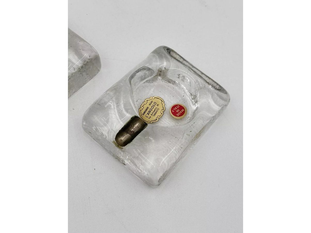 Coppia di posaceneri in vetro di Murano e argento (anni '70), Brand