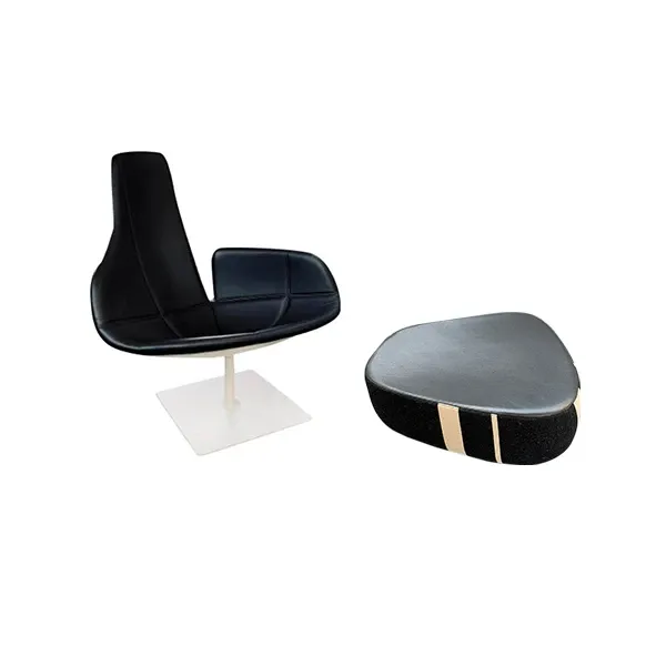 Poltrona girevole e pouf Fjord in acciaio e pelle (nero), Moroso 5