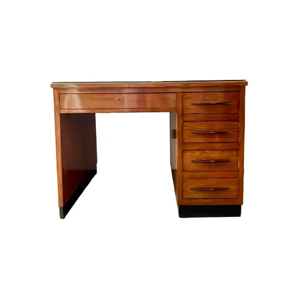 Image of Scrivania vintage in legno con piano in vetro