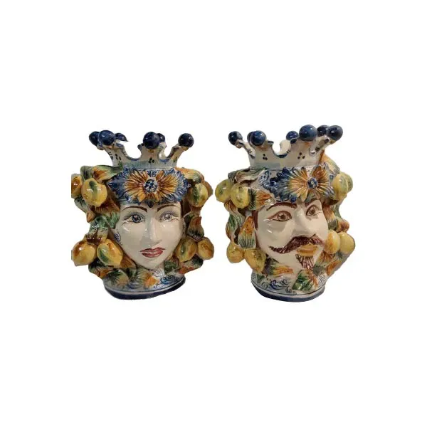 Set of 2 heads of Caltagirone in decorated ceramic, Boria image