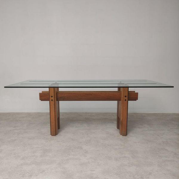 Tavolo rettangolare Cangrande in legno massello di noce di Franco Poli (anni '70), Bernini image