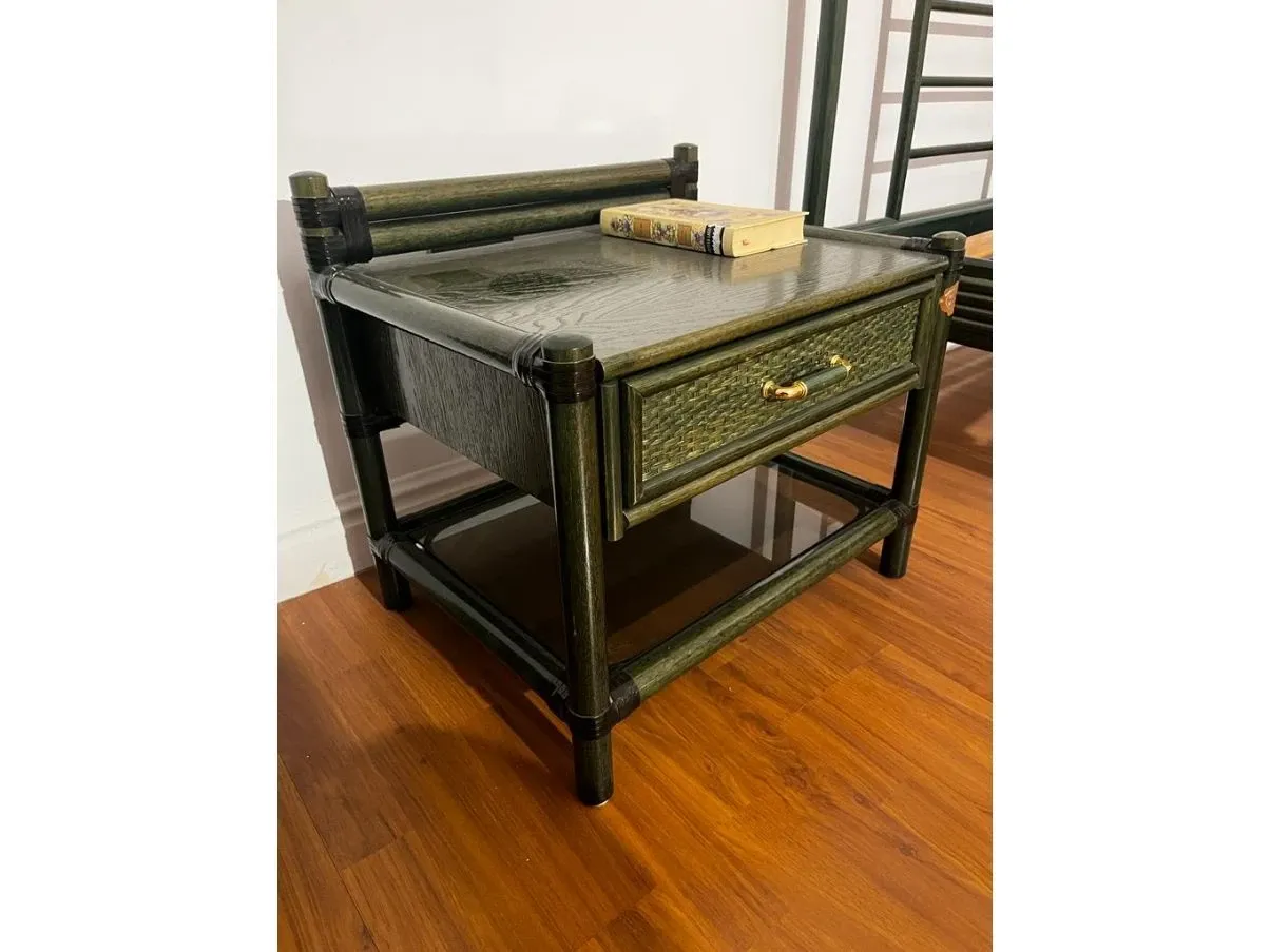 Rattan bed and nightstand set, Rattan Wood 6