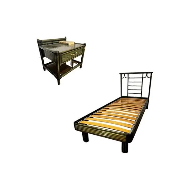 Rattan bed and nightstand set, Rattan Wood image