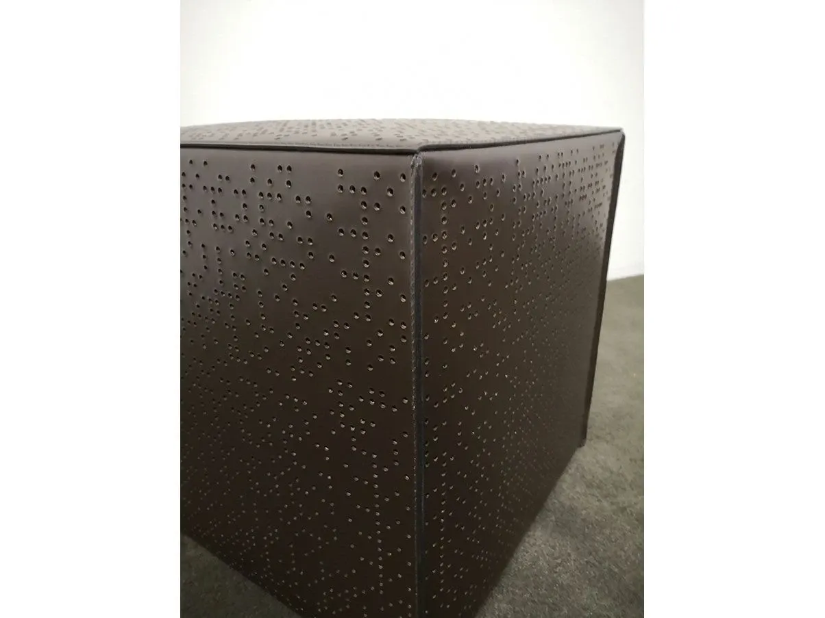 Cubic pouf XS Perforated in leather (brown), Ivano Redaelli 