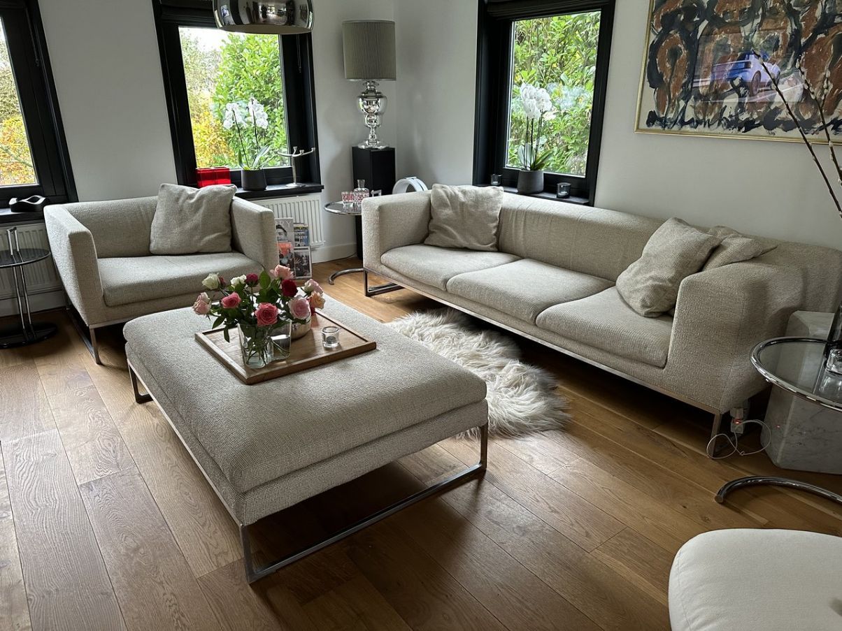 Tight sofa set with armchair and pouf by Antonio Citterio, B&B Italia