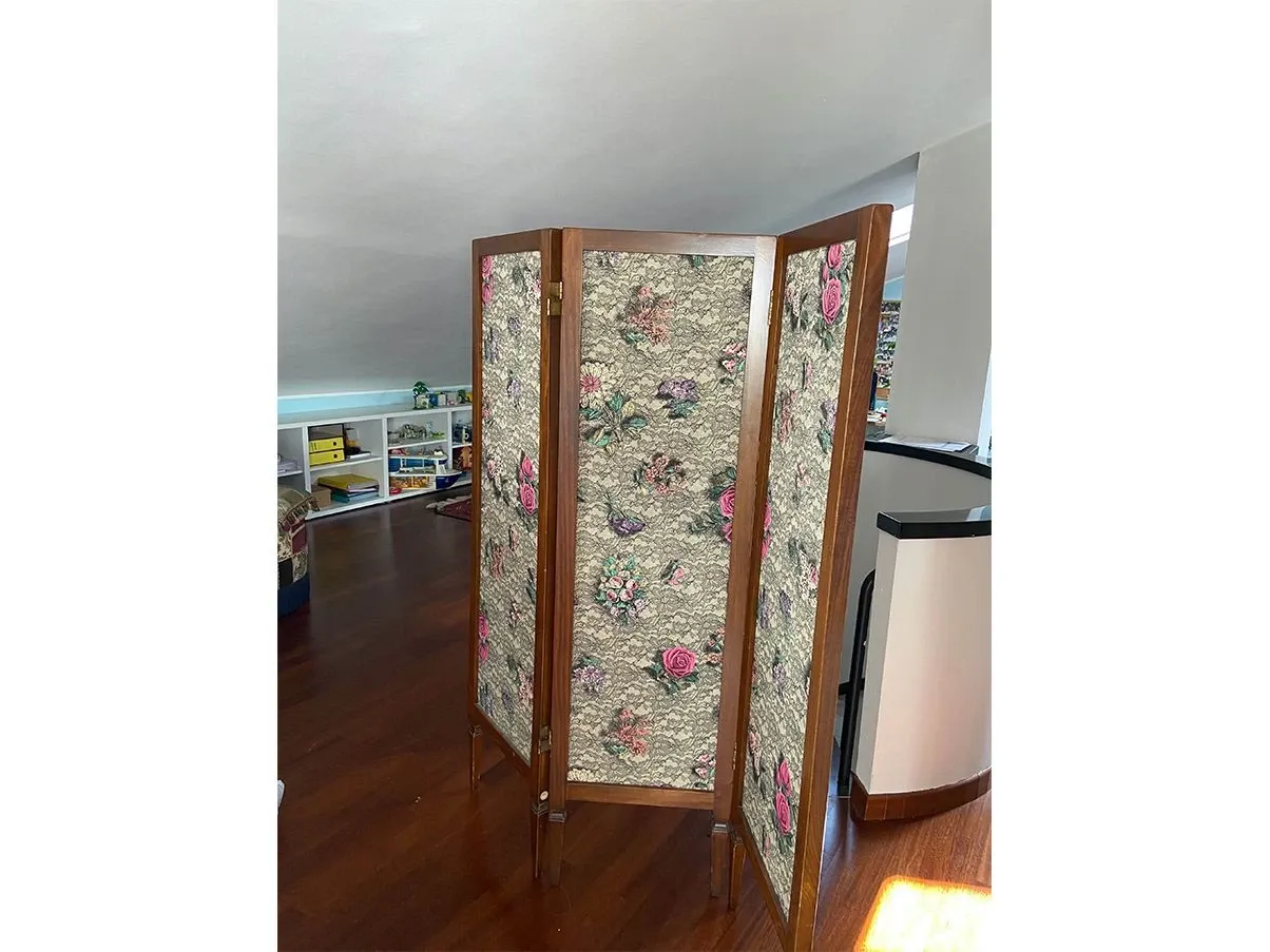 Paravento doubleface a 3 pannelli in legno e seta, Fornasetti 3