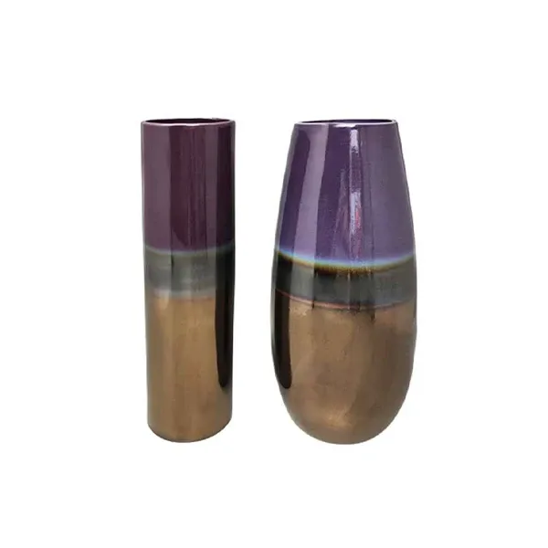 Set of 2 vintage purple ceramic vases by F.lli Brambilla image