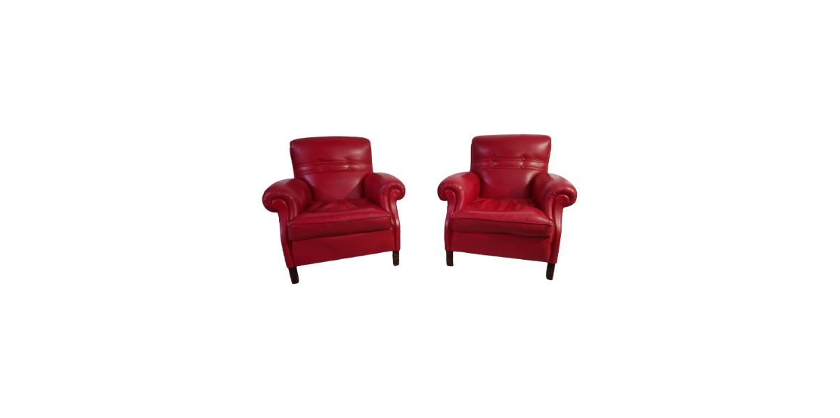 Set of two red leather armchairs, Poltrona Frau  image