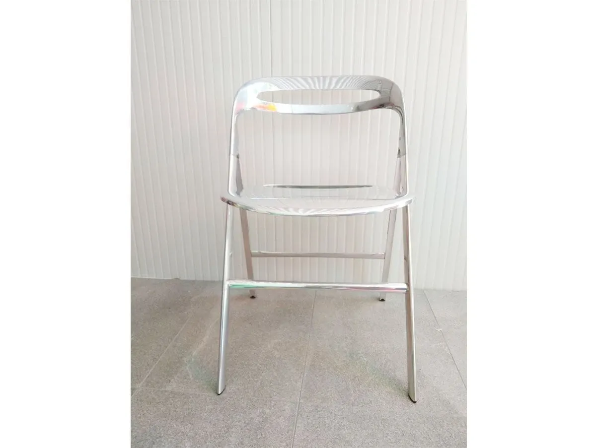 Yuko folding chair with polished aluminum structure, Desalto 
