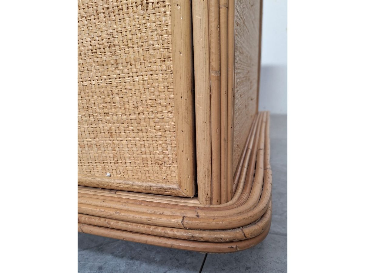 Comodino in legno rattan e vimini (anni '70), Vivai del Sud Brand