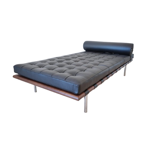 Barcelona Single Bed in Black Leather by Ludwig Mies van der Rohe, Knoll image