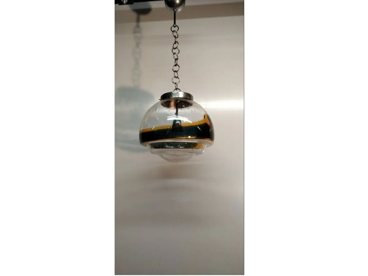 Pendelleuchte aus Glas mit bunten Details (70er Jahre) 3