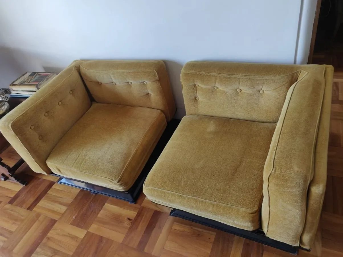 Set 2 poltrone vintage in velluto ocra (anni '70), MIM 2