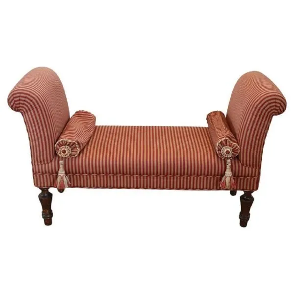 19th century red striped padded bench, image