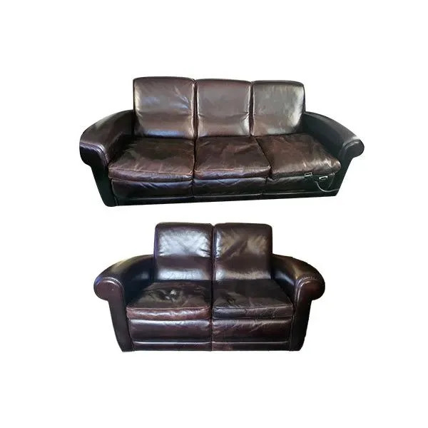 Set of 2 vintage sofas in brown leather, Baxter image