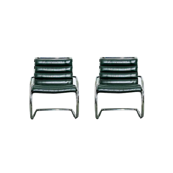 Set 2 Mr325 armchairs in steel and leather (black), Alivar image