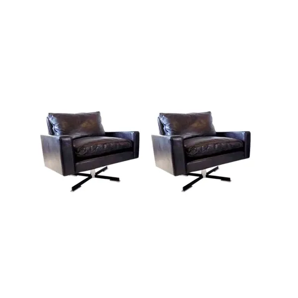 Set of 2 armchairs in metal and leather (black), Wolfgang Röhl image