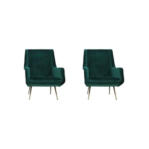 Set of 2 vintage green velvet armchairs (1970s), image
