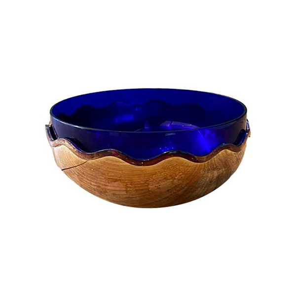 Wave bowl in Murano glass and silver (blue), Cleto Munari image