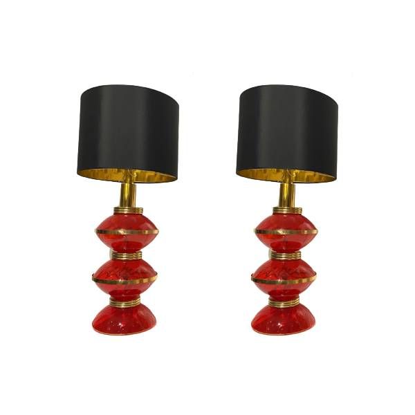 Pair of red vintage table lamps