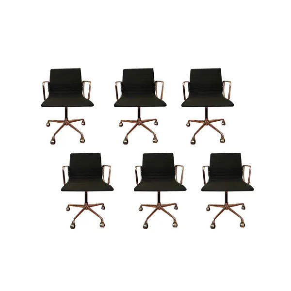 Set of 6 office chairs with armrests in fabric (black), ICF 1