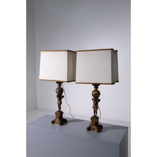 Set of 2 antique French bronze table lamps, image