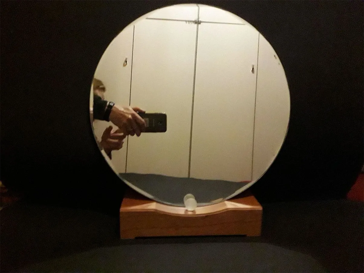 Vizi & C table mirror in glass and wood, Rimadesio 6