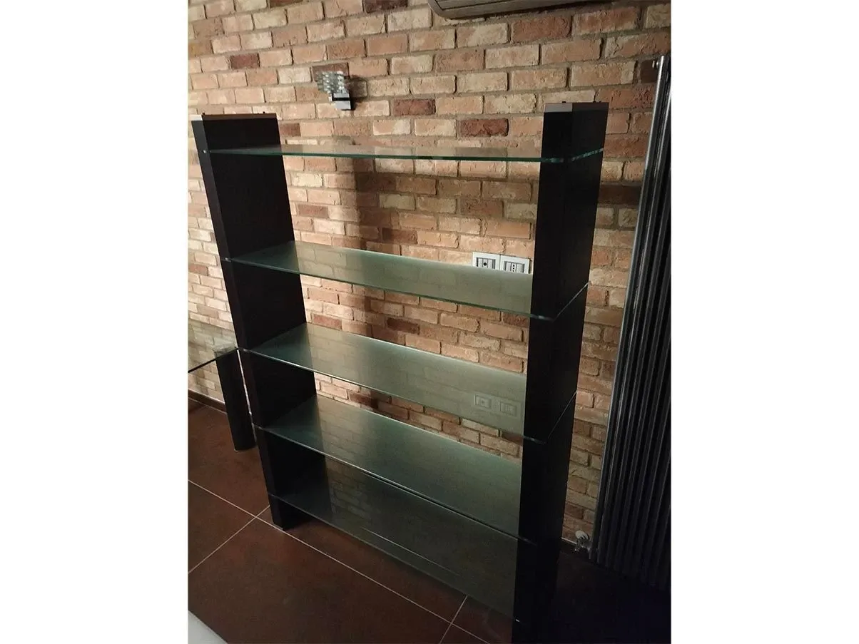 Libreria scaffale moderna in legno wengè e vetro, Miniforms 2