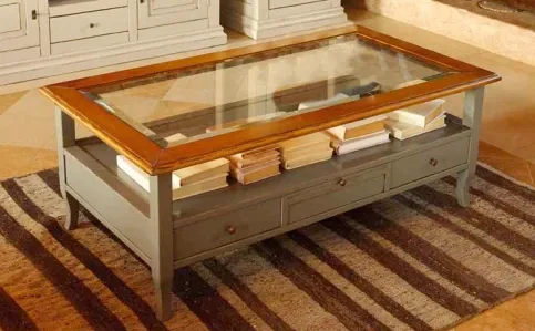 Coffee table with wooden drawers with glass top, Betamobili 3
