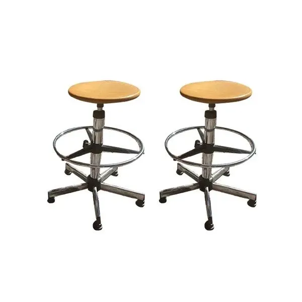 Set of 2 vintage wooden stools (1970s), image