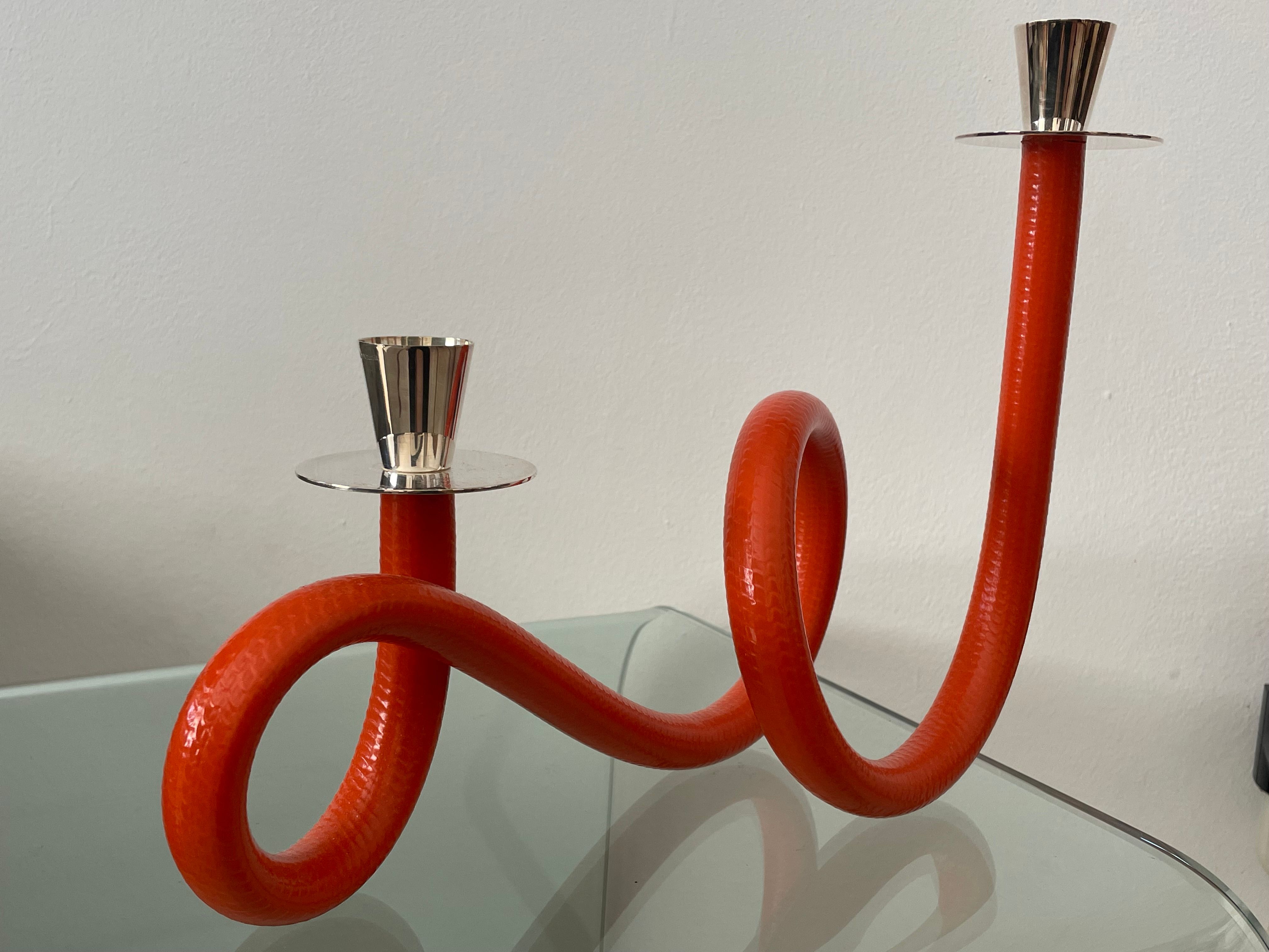 Candeliere MulT8 in argento e pvc arancione, De Vecchi Main