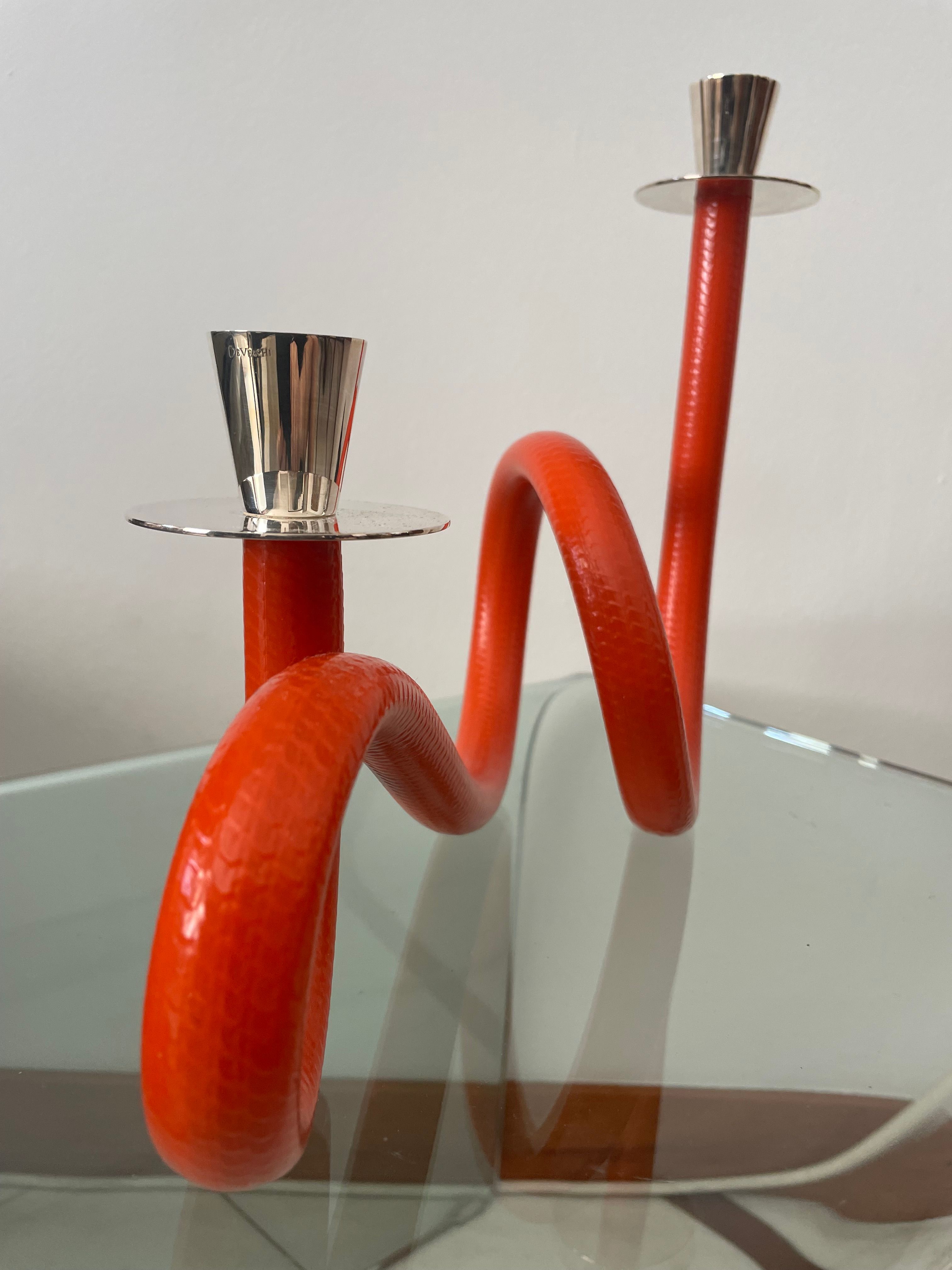 Candeliere MulT8 in argento e pvc arancione, De Vecchi Side