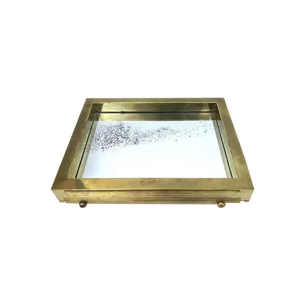 Vintage Square Brass Tray with Mirror (1970s) image