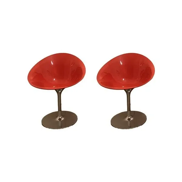 Set of 2 red Eros swivel armchairs, Kartell image