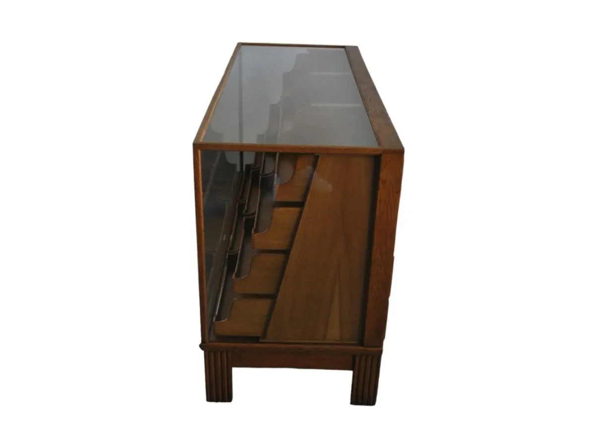 Cassettiera vintage in legno e vetro (anni '50), Shopfittings Manchester 8