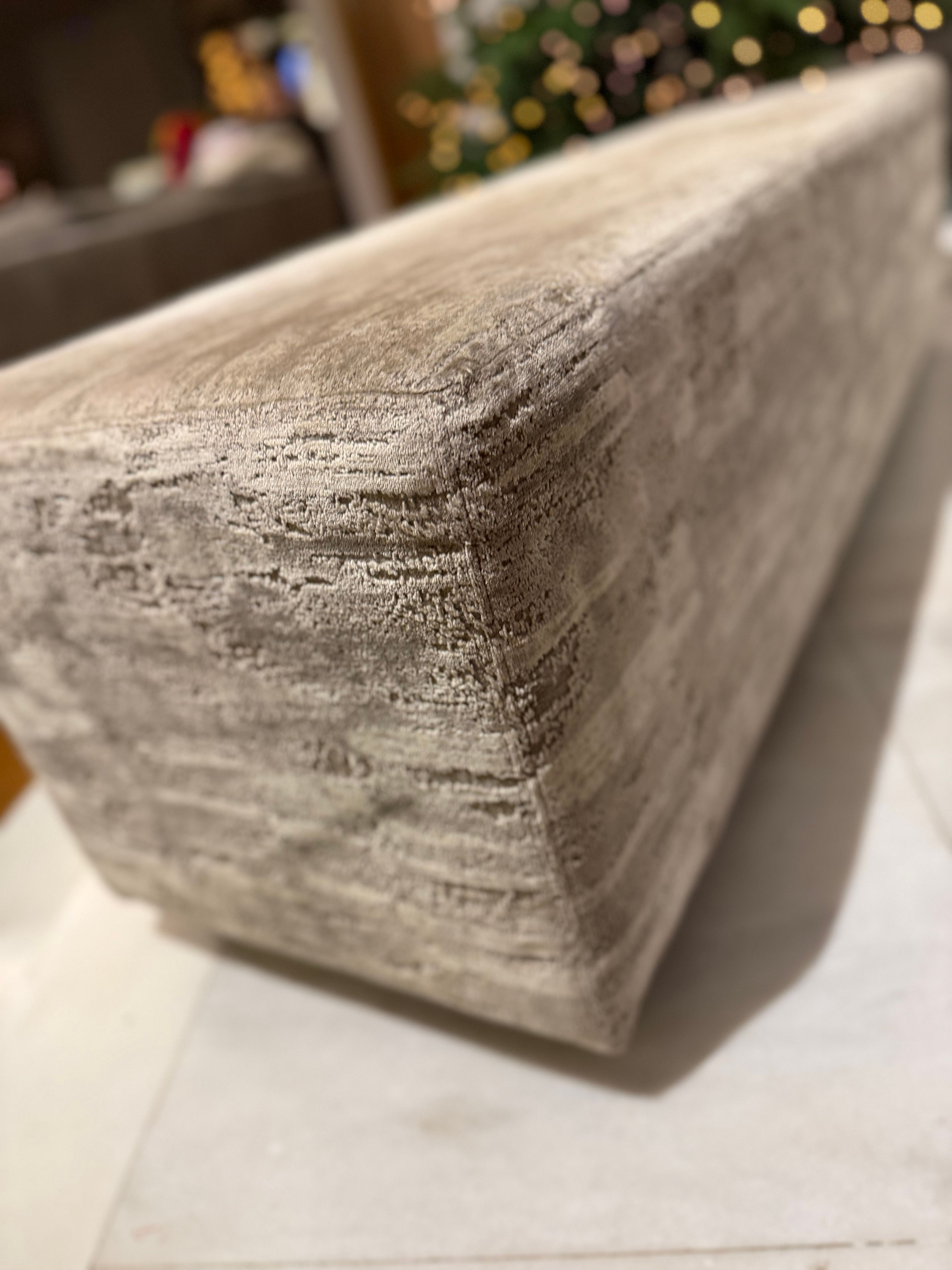 Beige Velvet Hiro Ottoman Front