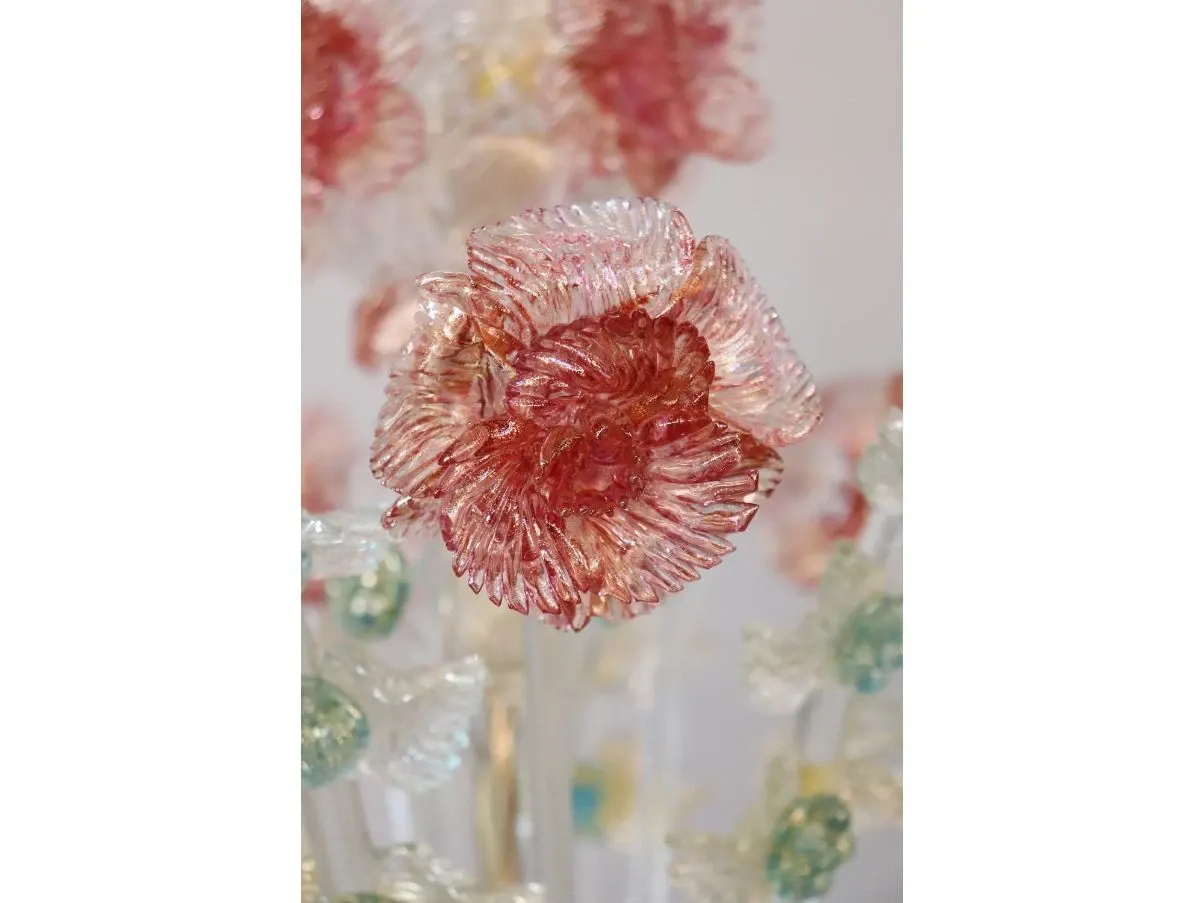 Vintage Murano colored glass chandelier with 6 lights (1980s) 4