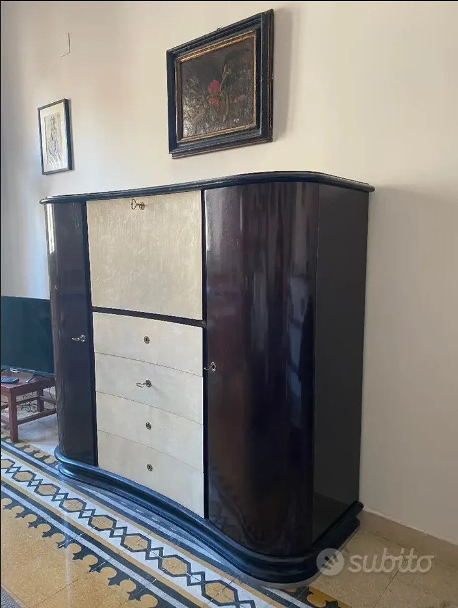Vintage ebony and parchment desk (1940s), 2