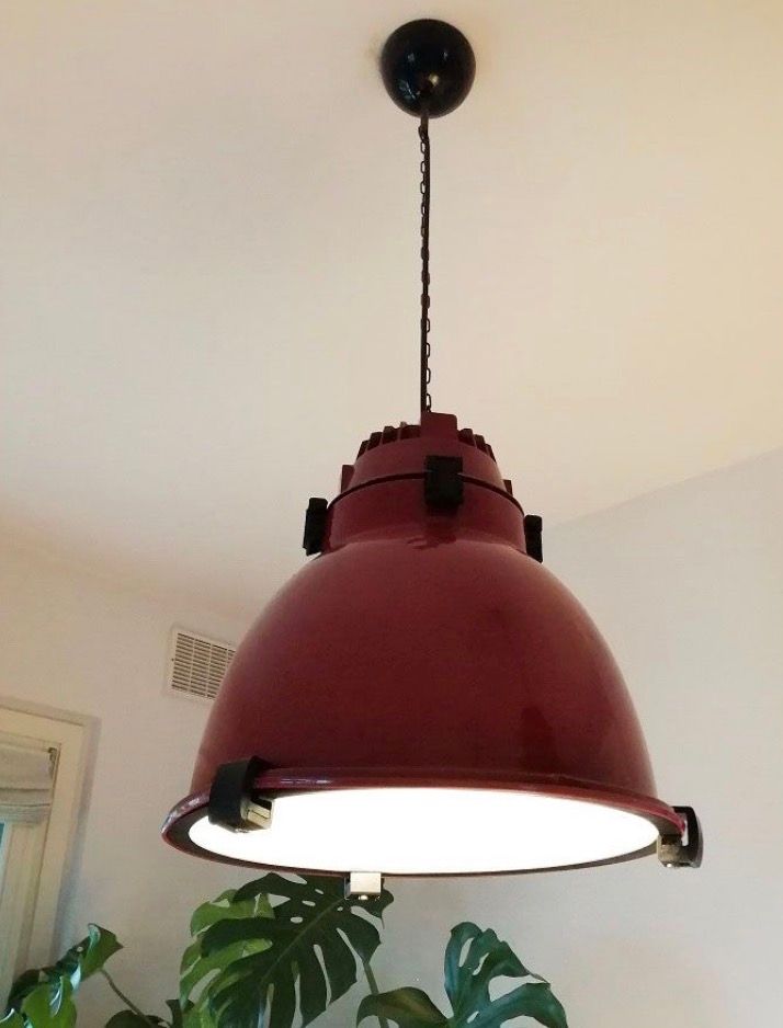 Pair of Red Painted Aluminum Sosia Pendant Lights Main