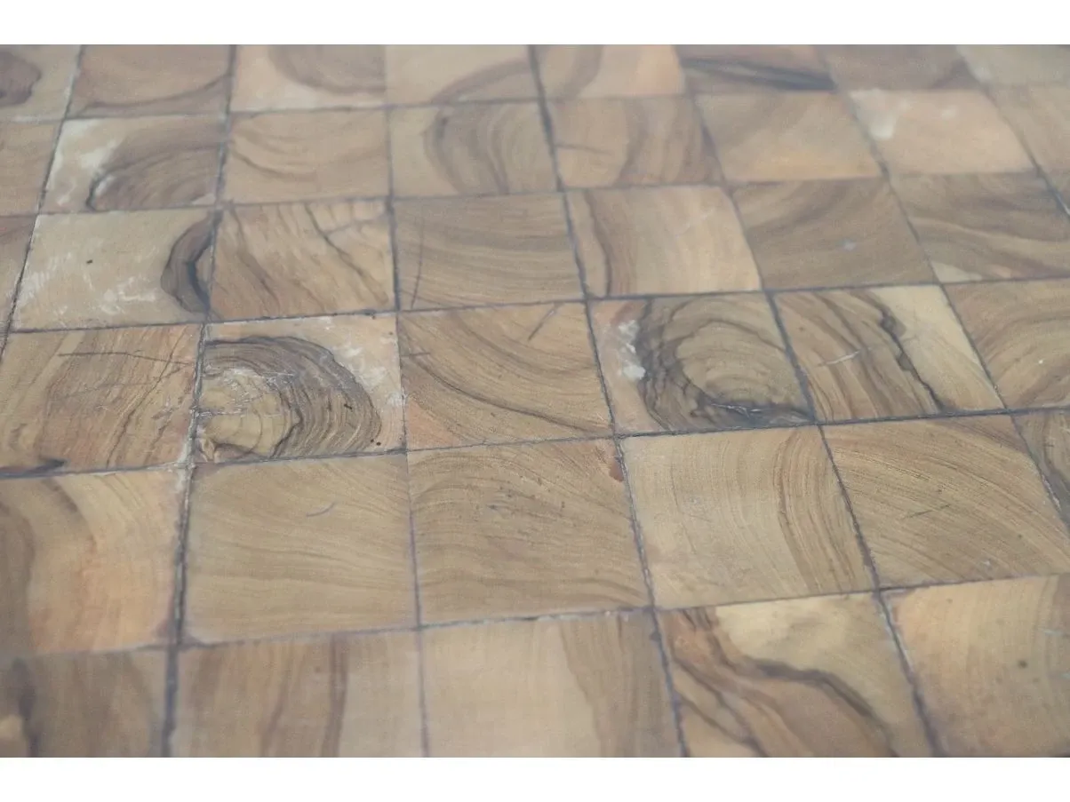 Vintage round coffee table in olive wood (1930s), 5