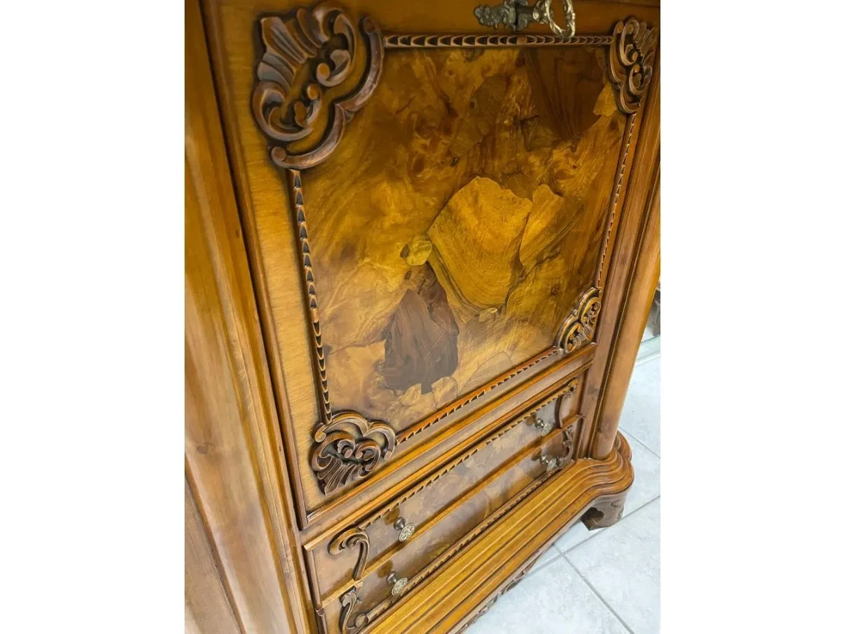 Mobile vintage in legno di noce con intarsi,  6