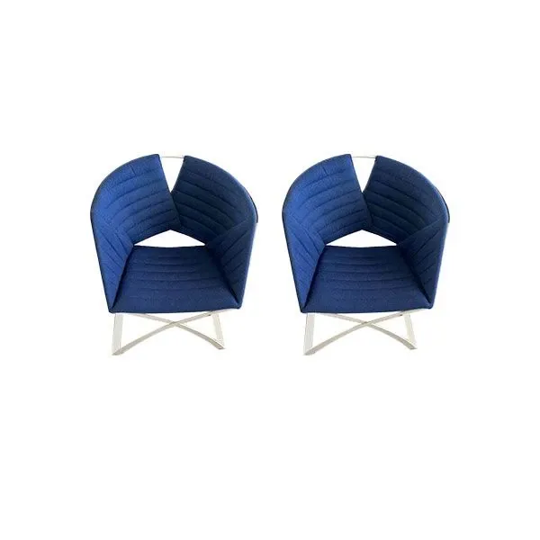 Set 2 Portofino armchairs in steel and wool (blue), Midj image