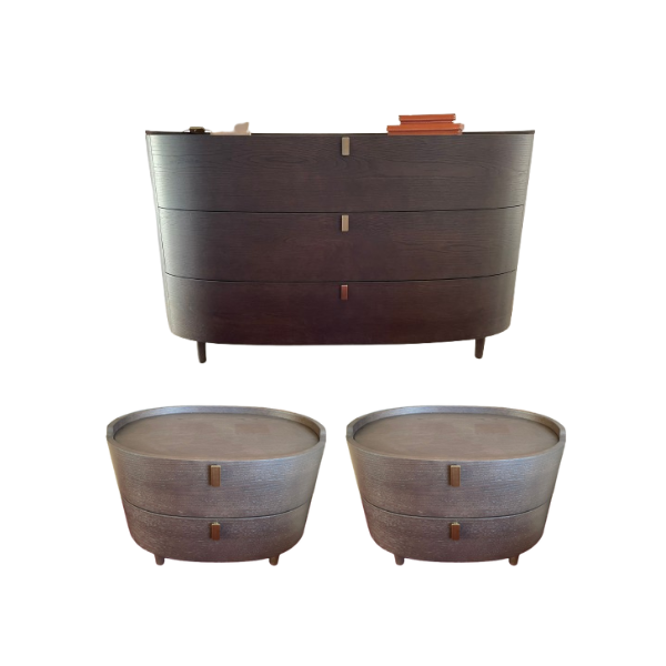 Set of 2 bedside tables and chest of drawers Kalè in mocha oak, Olivieri image