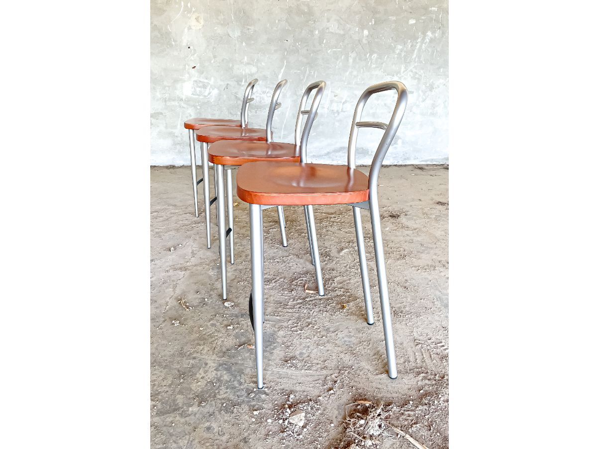 4er Set Vintage Kirschholz Küchenhocker (1980er Jahre) Side