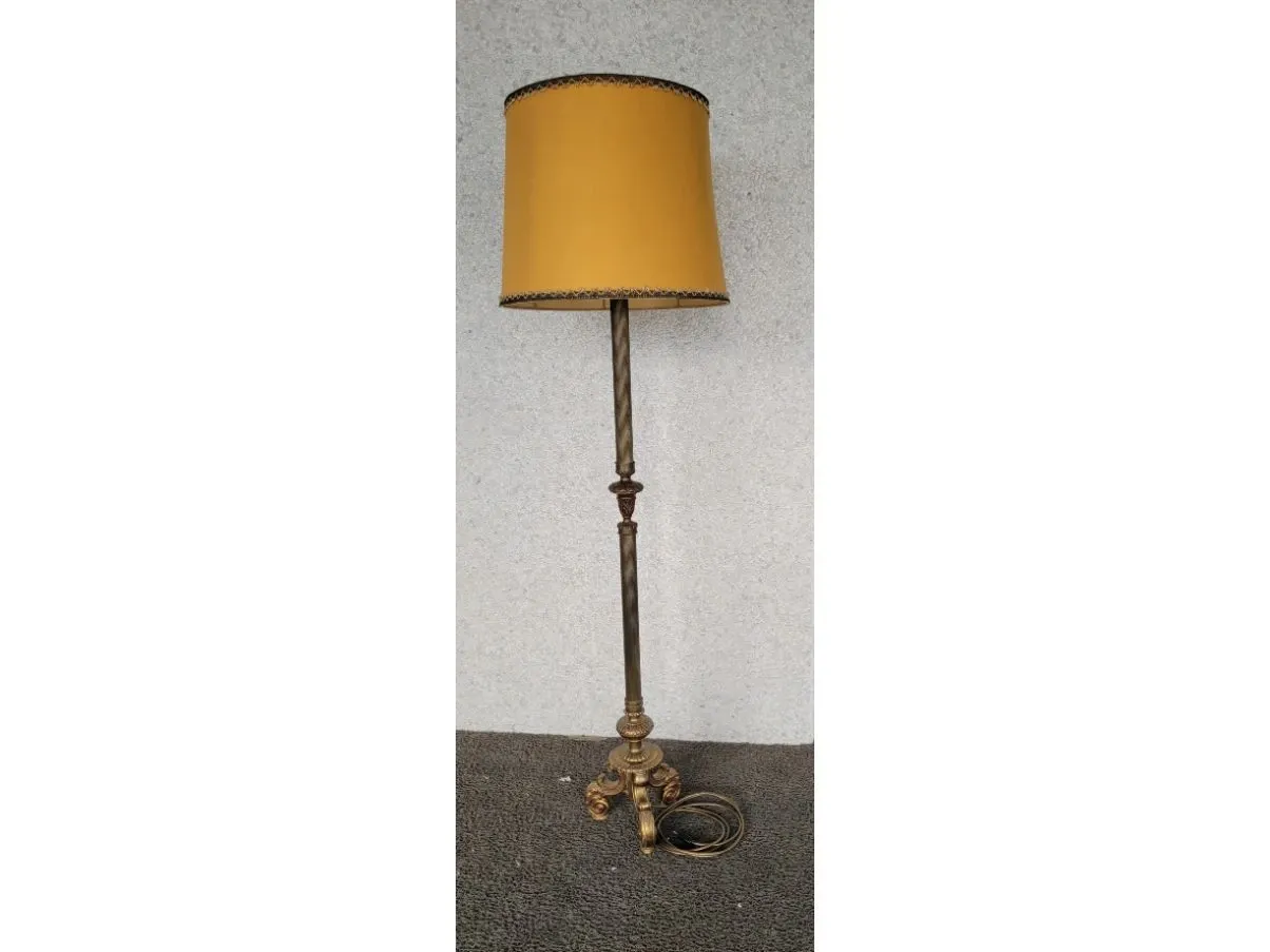 Lampada da terra in ottone e tessuto vintage (anni'50),  2