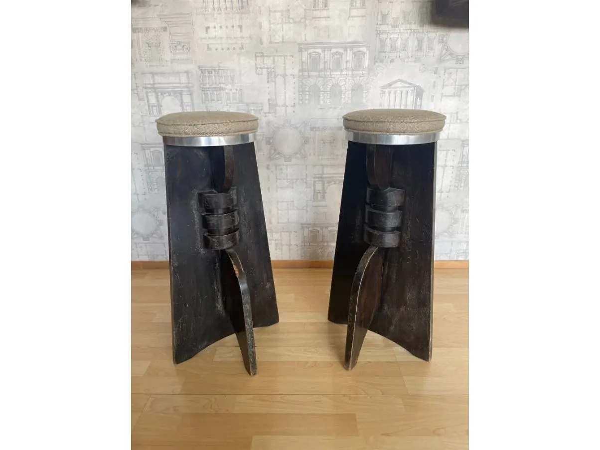 Set 2 sgabelli vintage in legno massello (anni'20), 4