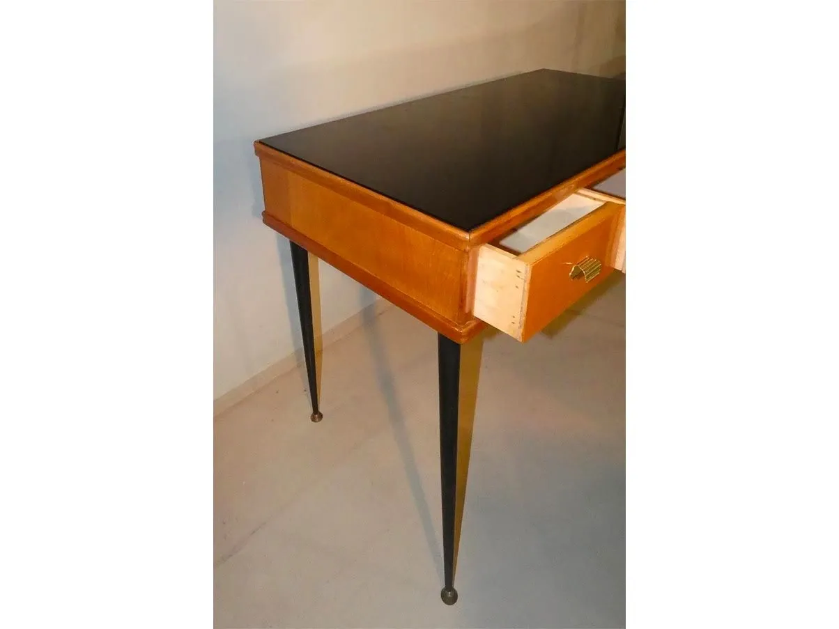 Schreibtisch aus Buche und schwarzem Opalglas (1950er Jahre) 7