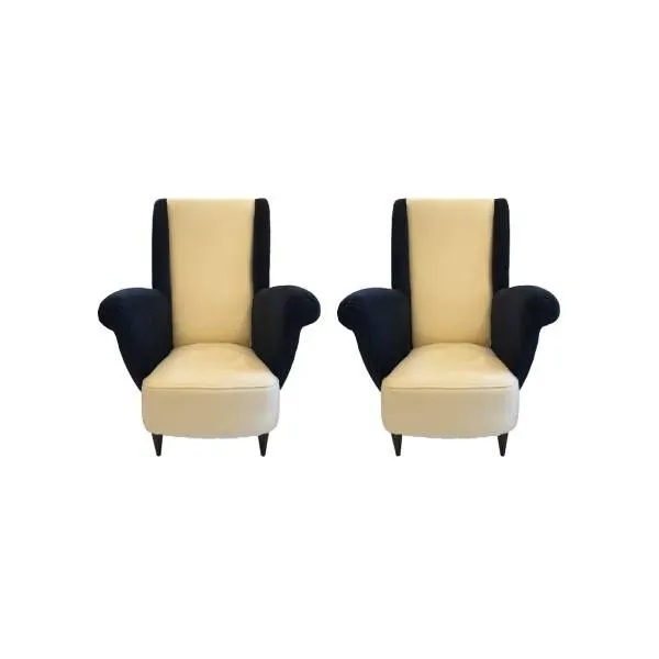 Set 2 poltrone in velluto bicolore (anni '50), 